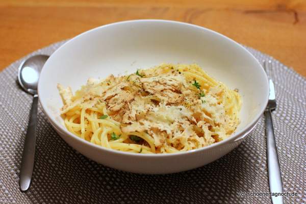 Spaghetti aglio e olio mit Belper Knolle