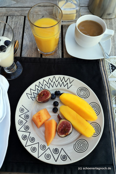 Frische Früchte zum Frühstück in der Thulani River Lodge in Kapstadt in Südafrika