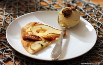 Dessert für die #heelskitchen: Süßer Flammkuchen mit Roquefort-Honig-Eis [Oster-Menü]
