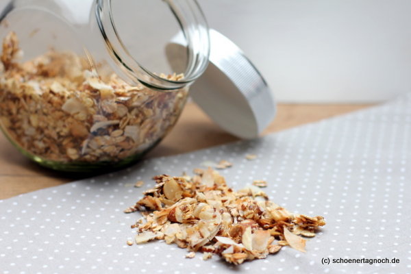 Selbstgemachtes knuspriges Nuss-Müsli mit Kokoschips - Schöner Tag noch!