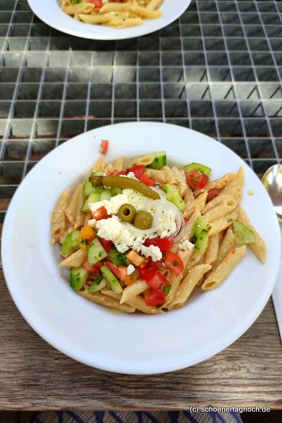 Penne "scharfer Grieche" im Glashaus in Karlsruhe