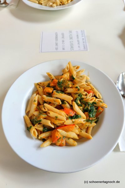 Penne mit Kürbis und Spinat im Glashaus in Karlsruhe